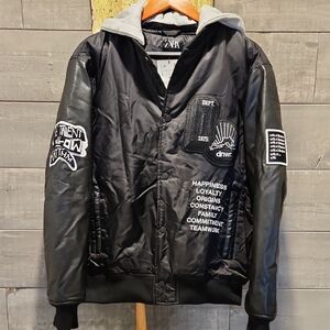 Zara Black Bomber Jacket with Patches